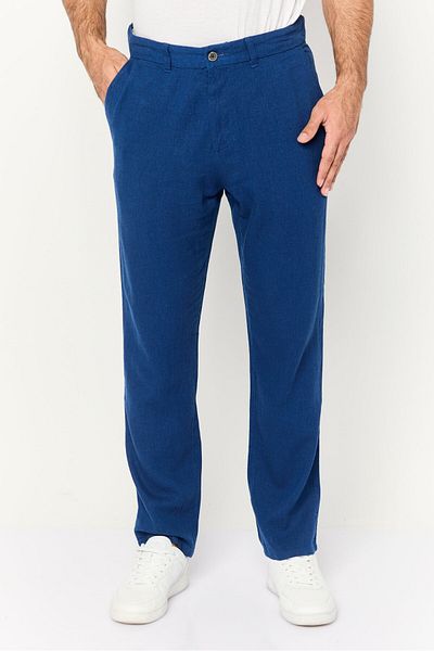 French Connection Men Regular Fit Solid No Straight Pants, Blue