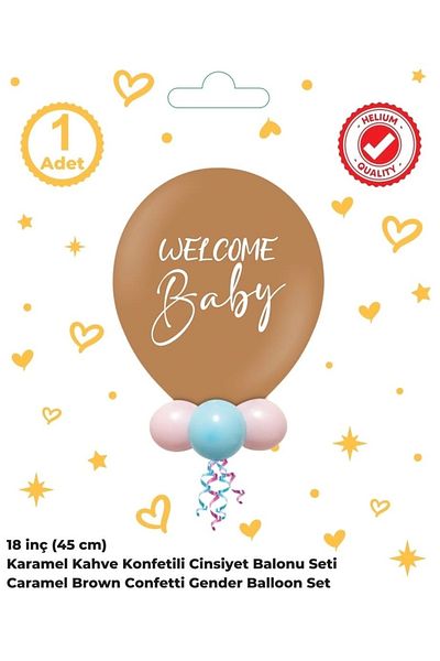 PARTİSERÜVENİ Caramel Color Gender Balloon - Welcome Baby 18 Inch Pink