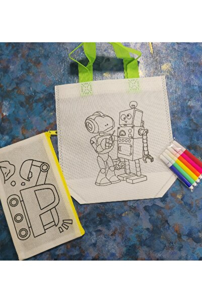 elayarts Erkek çocukları için hobi boyanabilir çanta ve kalemkutusu 6 boya ka...