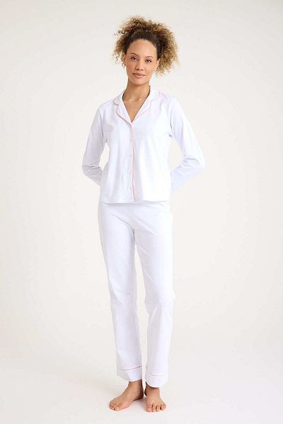 No52 HomeWear 95% bumbac 5% elastan Culoare albă Set pijamale pentru femei de calitate premium