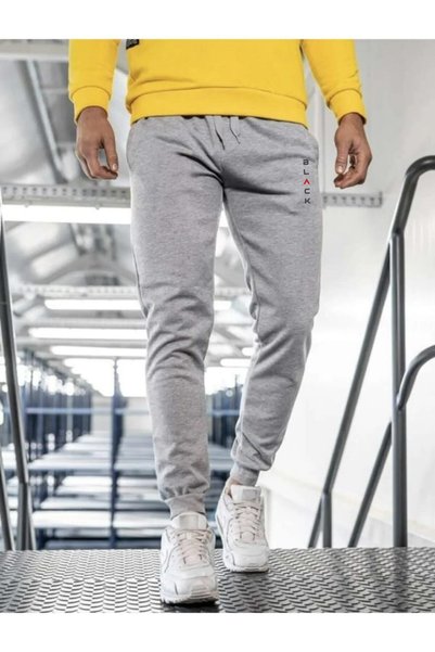 Relax family xf Men's Gray Sweatpants Blac Printed Cotton Skinny Leg Jogger