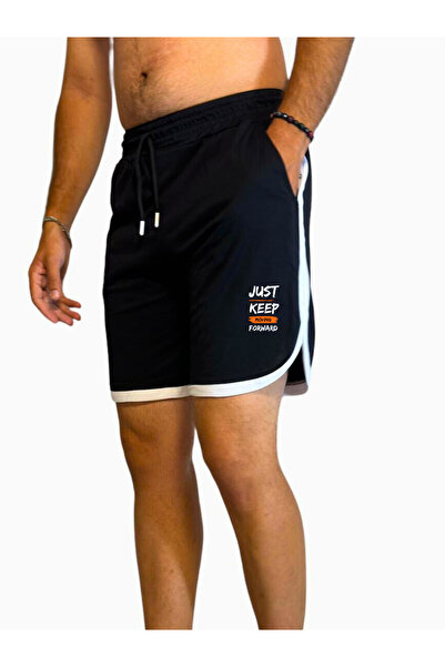 DEEPSENCE Erkek Siyah Basketbol Futbol Çizgili Şort Fitness Spor Egzersizi Koşu