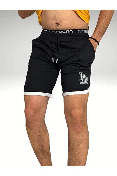 DEEPSENCE Letní pánské šortky slim Fit - Black Grey Printed