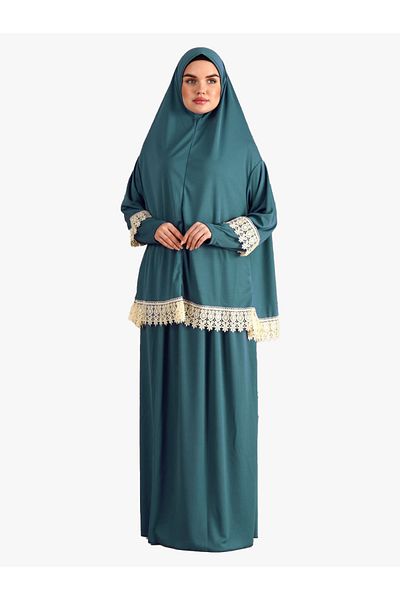 DAKKA KADİMA Two Piece Lace Prayer Dress Jersey Emerald