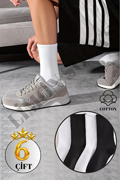 Limon Socks 6 أزواج من جوارب التنس المضلعة باللون الأبيض للجنسين - جوارب قطني...