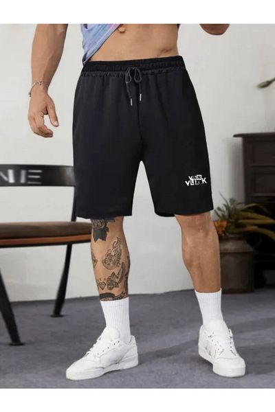 DEEPSENCE Pánské černé šortky - Basketbal a Fotbal z česané bavlny, Ležérní Fitness Sportovní Běh