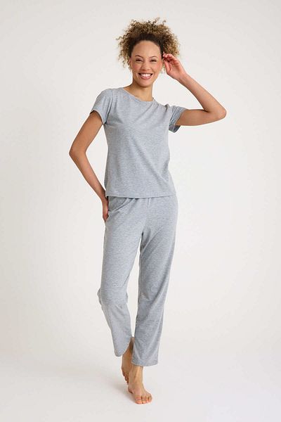No52 HomeWear Gray Color Women's Short Sleeve Pajamas Set