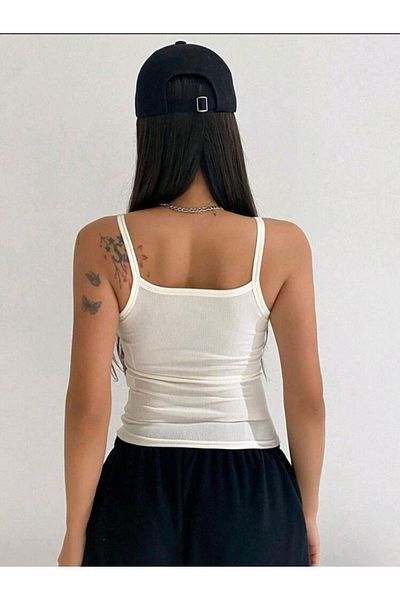 Stail Moda Women's Gray Rope Strap Ribbed Camisole Athlete Women's Athlete Crop Camisole Sports Athlete New Generation Athlete2025