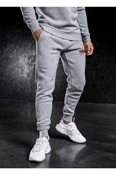 DEEPSENCE Ανδρικό Jogger Sweatpants Grey Slim Fit Skinny Leg - Δύο νήματα με στάμπα