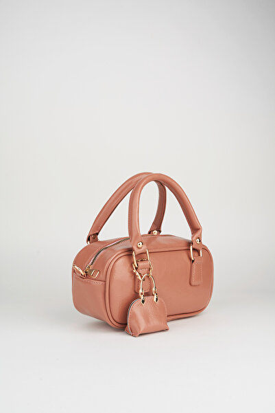 Vivaq Women's Tulip Mocha Bag Charm Detailed Patent Leather Zipper Closure Handbag and Shoulder Bag