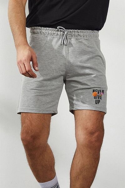 Relax family xf Pantaloni scurți pentru bărbați, gri, slim fit, din bumbac pieptănat, imprimați