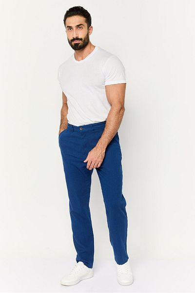 French Connection Men Regular Fit Solid No Straight Pants, Blue
