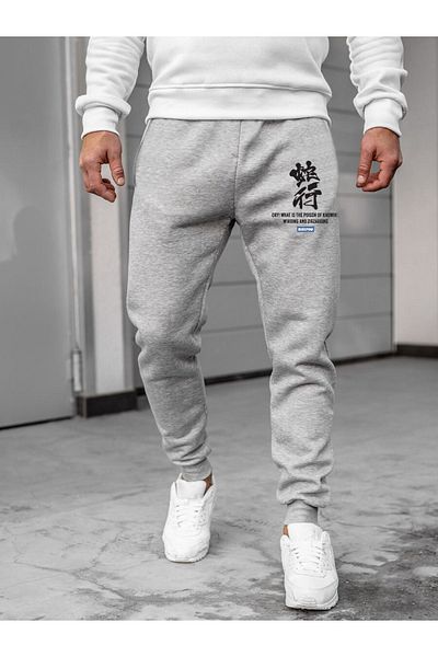 DEEPSENCE Γκρι Slim Fit Jogger Ανδρικό Φούτερ - Χειμερινό, εμπριμέ, Skinny Leg