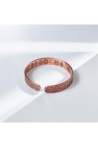 Sırlı Sepet Dışı Dövme Desenli İçi Dua İşlemeli Bakır Bilezik