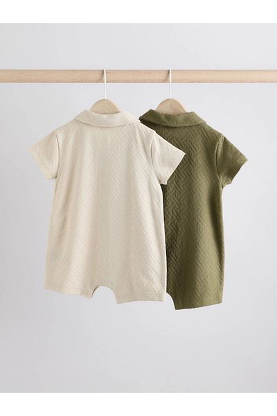Next Baby Simit Collar 100% Organic Cotton Sleep Romper Set - Cream/Green Alye52195