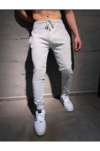 DEEPSENCE Pantaloni de sport pentru bărbați, gri Slim Fit Jogger - picior subțire, raster, două fire