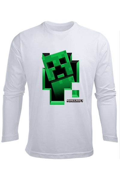 Efendioğlu Design تي شيرت للأطفال مطبوع عليه Mine craft Creeper Inside بأكمام طويلة للجنسين