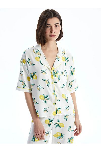 LC Waikiki Lcw Dream White Shirt Collar Printed Women's Pajamas Set