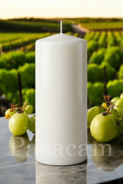 Paşa Cam El İşçiliği Silindir Kütük Mum Gül Kokulu 10 Cm Genişlik 30 Cm Uzunluk
