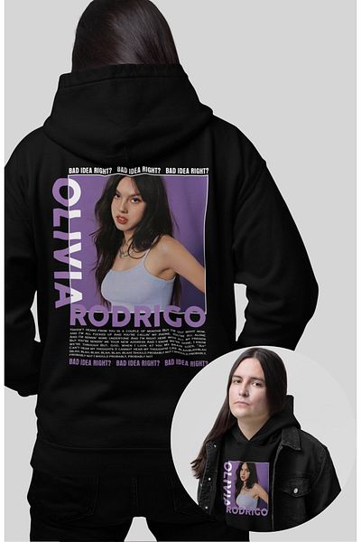 Fuddy Moda Φούτερ με κουκούλα με στάμπα με κουκούλα με στάμπα Bad Idea, Unisex Olivia Rodrgo Written Hoodie