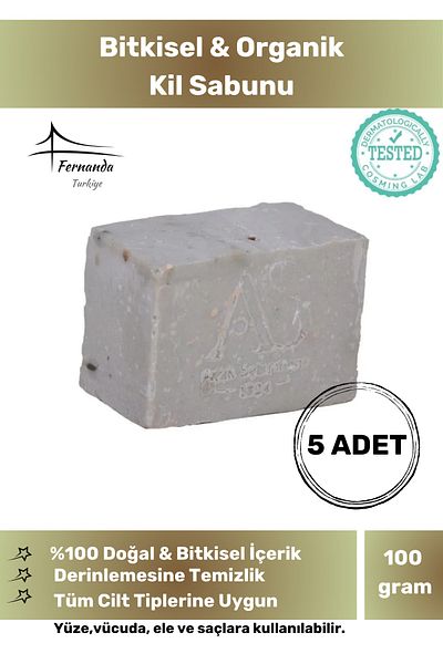 Fernanda 100% Natural Organic Clay Soap Handmade Face Hair Body Skin Original Herbal 100 g - 5 Pieces
