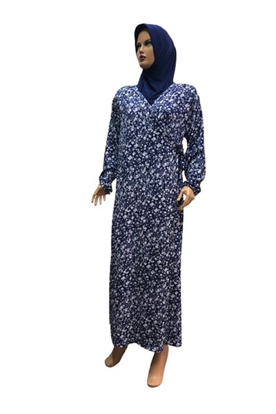 eflin Navy Blue-White Flower Pinch Prayer Dress - Plus Size Hijab Clothing