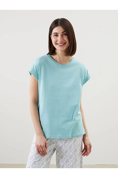 LC Waikiki Σετ γυναικεία πιτζάμες Capri LCW DREAM Blue Crew Neck Floral