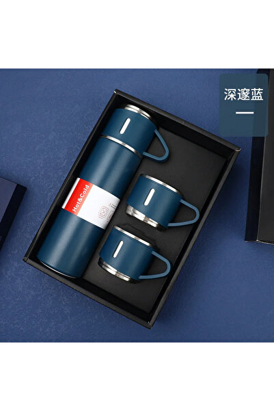 OMZ Stainless Steel 3-Cup Vacuum Thermos Set 500 Ml, Heat Preservation up to 12 Hours Thermos White Steel