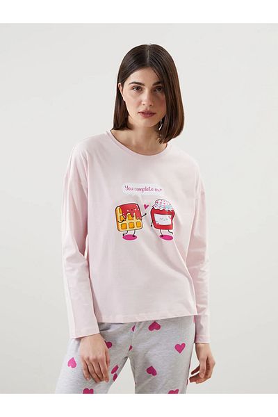 LC Waikiki Lcw Young Gray Crew Neck Printed Women's Pajamas Set