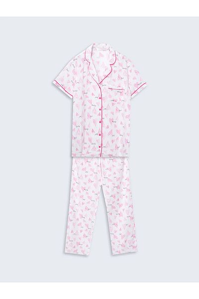 LC Waikiki Lcw Dream Ecru Shirt Collar Print Women's Pajamas Set
