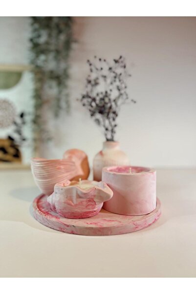 Lotusorium Dekoratif Deniz Kabuklu 3lü Set Mumluk ve Minimal Vazo Taş Tozu İs...