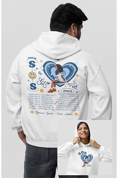 Fuddy Moda Hanorac cu glugă cu imprimeu pe spate Sza S.O.S Tour, unisex SZA Sos