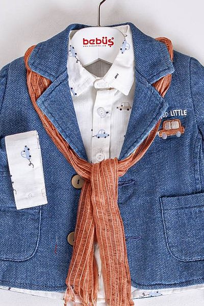 Bebüş Embroidered Jacket Printed Long Sleeve Shirt Tile Pants and Scarf 4-Piece Boy's Suit 14409