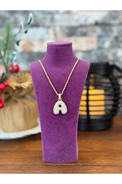 B&N AKSESUAR Taşlı balon kolye " A " Harfi