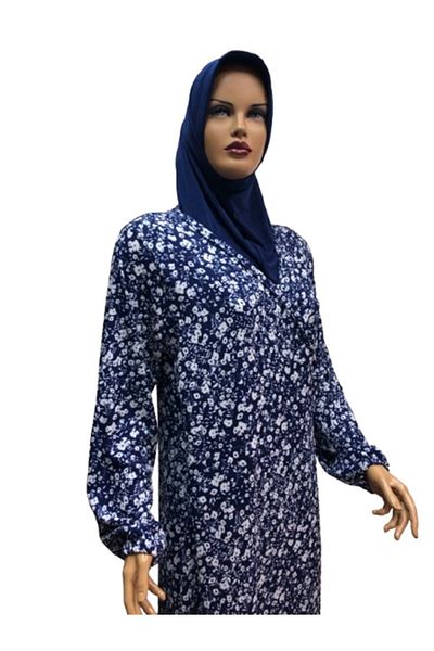 eflin Navy Blue-White Flower Pinch Prayer Dress - Plus Size Hijab Clothing