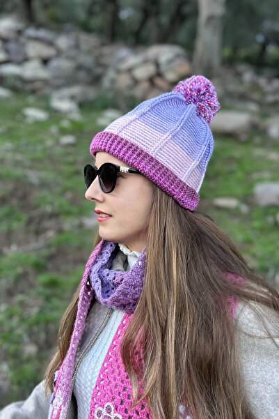 Mila Colorful Hand Knitted Pompom Beret