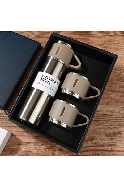 GiralStore Çelik Termos 500ml 3 Bardaklı Sıcak Tutan Kahve Çay Termosu Premiu...