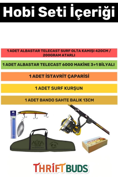 Thriftbuds Özel Üretim Profesyonel Hazır Kurulu Taşıma Çantalı Göl Tam Takım Surf Olta Seti - 3m Kamış