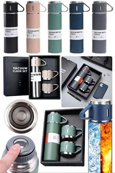 OMZ Stainless Steel 500ml 3-Cup Thermos Portable Double Layer Insulated Vacuum Travel Type Hot