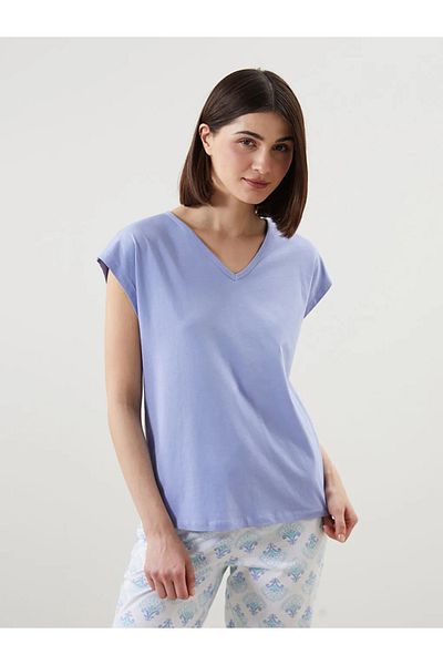 LC Waikiki Set de pijamale capri pentru femei LCW DREAM albastru cu decolteu în V
