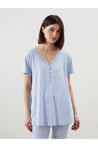 LC Waikiki Set de pijamale de maternitate LCW DREAM albastru cu decolteu în V cu dantelă