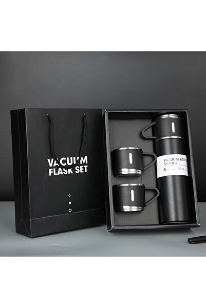 GiralStore Paslanmaz Çelik Çay Termosu 3 Bardaklı Ofis spor kamp piknik hediyelik set Taşınabilir Matara İçecek