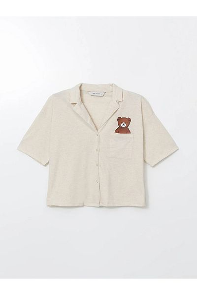 LC Waikiki Costum de pijama pentru femei LCW Young Beige Bear Teddy Printed