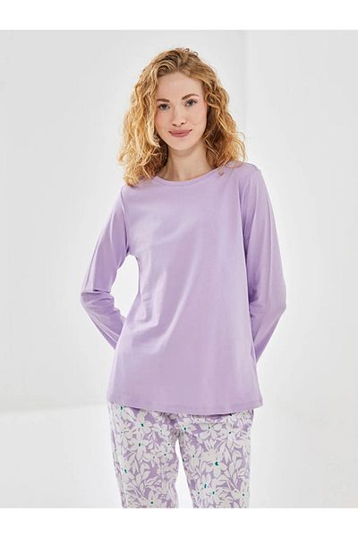 LC Waikiki LCW DREAM Ecru Damen-Pyjama-Set mit Rundhalsausschnitt und Blumenmuster