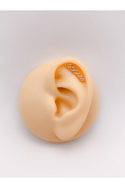 Trinos Cerrahi Çelik Piercing Renkli Dörtgen 6 Taşlı Kıkırdak Helix Piercing (1adet)