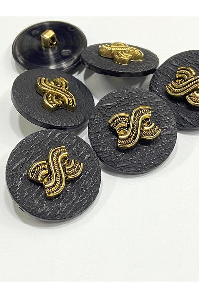 karantuhafiye Black Coat Jacket with Embossed Gold Detail - Button 2.7 cm / Code: 2620