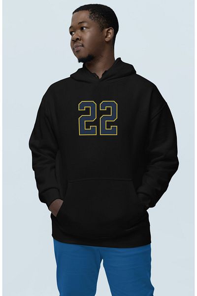 Fuddy Moda Unisex Clark 22 Letter Back Printed Hooded Sweatshirt, Oversize Basketball Themed Hoodie