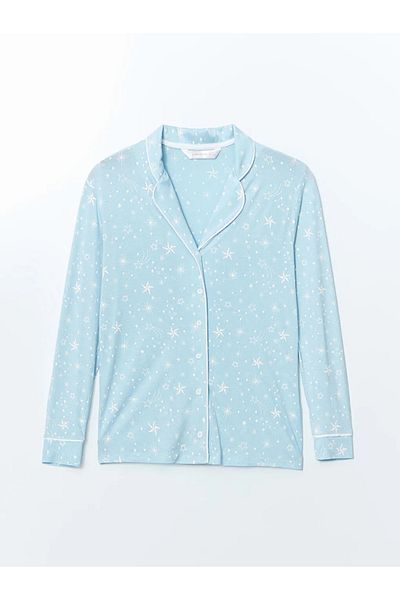 LC Waikiki Set pijamale pentru femei LCW DREAM cu guler de cămașă albastră