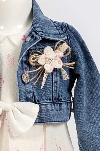 Bebüş Pink Floral Print Baby Girl Dress - Denim Jacket and Top Set 14138