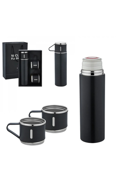 GiralStore Vacuum Bottle Paslanmaz Çelik Termos 3 Bardaklı 500 Ml Kutulu Sızd...